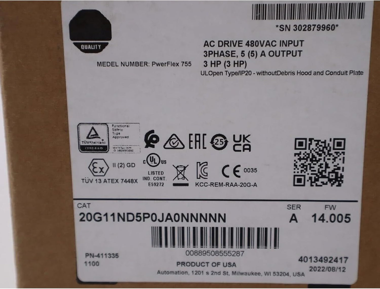 New Allen-Bradley 20G11ND5P0JA0NNNNN AC DRIVE POWERFLEX 755